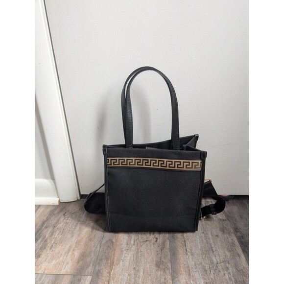 Versace Fragrances Canvas Bag Black Gold Travel Purse Handbag Shoulder Tote - Picture 3 of 8